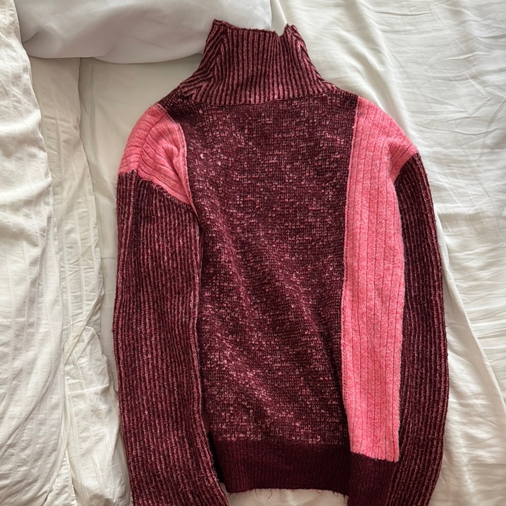 Cozy Pink and Burgundy Turtleneck Sweater